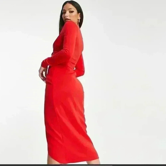 ASOS Vibrant Red Wrap Midi Dress - Picture 2 of 10